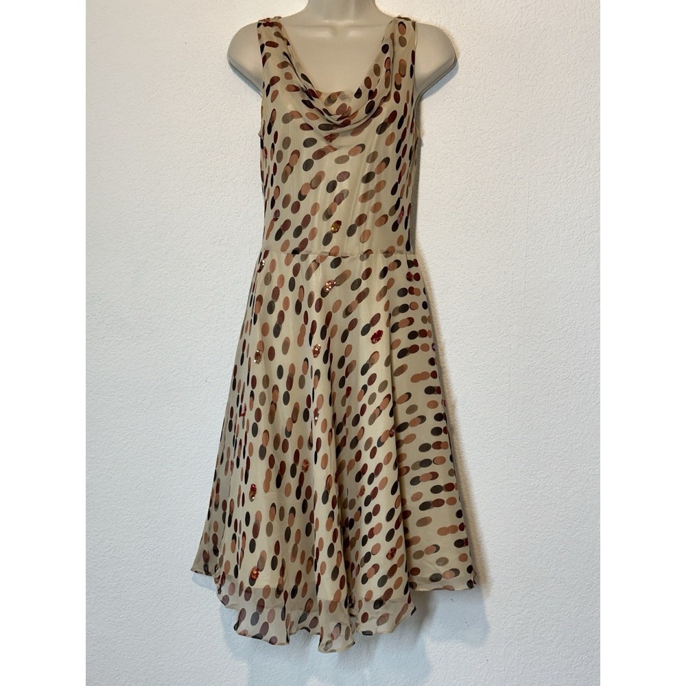 Vtg Y2K Lapis Silk Fit Flare Dress Colorful Sequins Sz M Fairy Flowy Retro Pinup